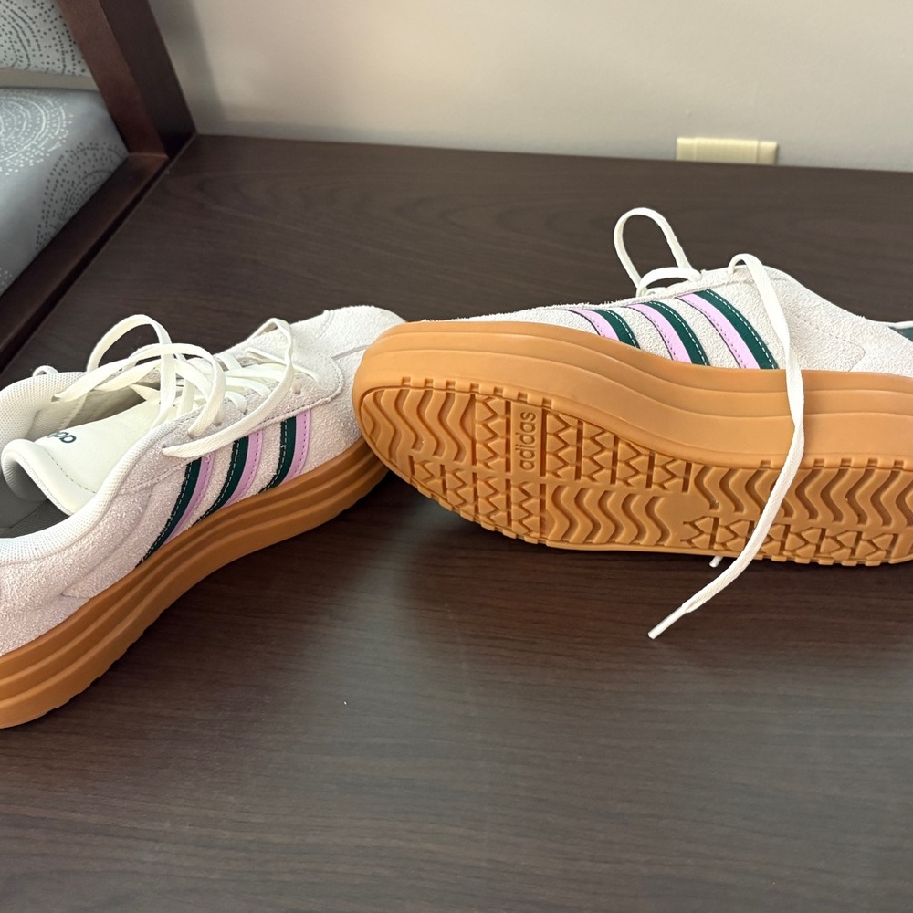 adidas White Sneakers with Pink and Green Stripes - Picture 2 of 4